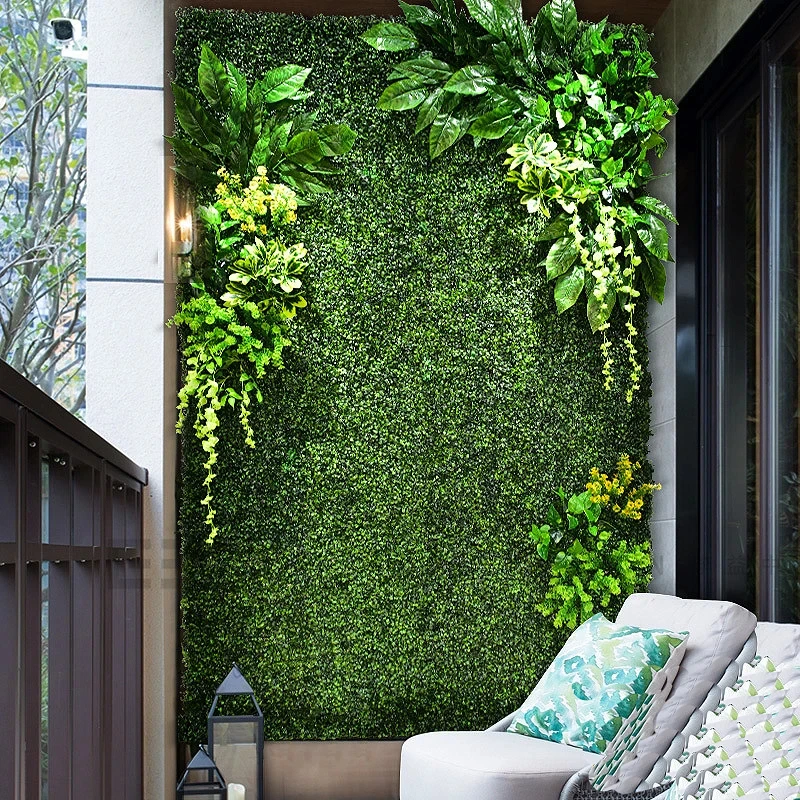 Wholesale decorative vertical garden fence mimosa leaf simulation lawn green wall fake artificial plant