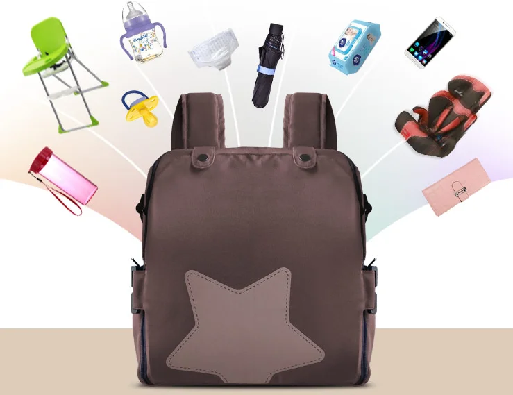 2 in 1Portable Gray Travel Infant and Toddler Diaper Bag with Booster Seat for Dining Table Planes