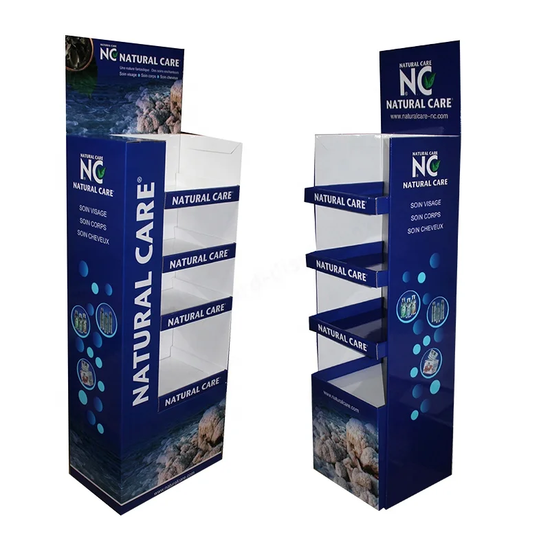 Customized 4 Shelves Corrugated Carton Stand Foldable Color Printing Cardboard Floor Display Stand