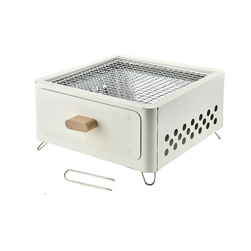 Portable Square Camping Barbecue Grill With Drawer Type Charcoal Brazier