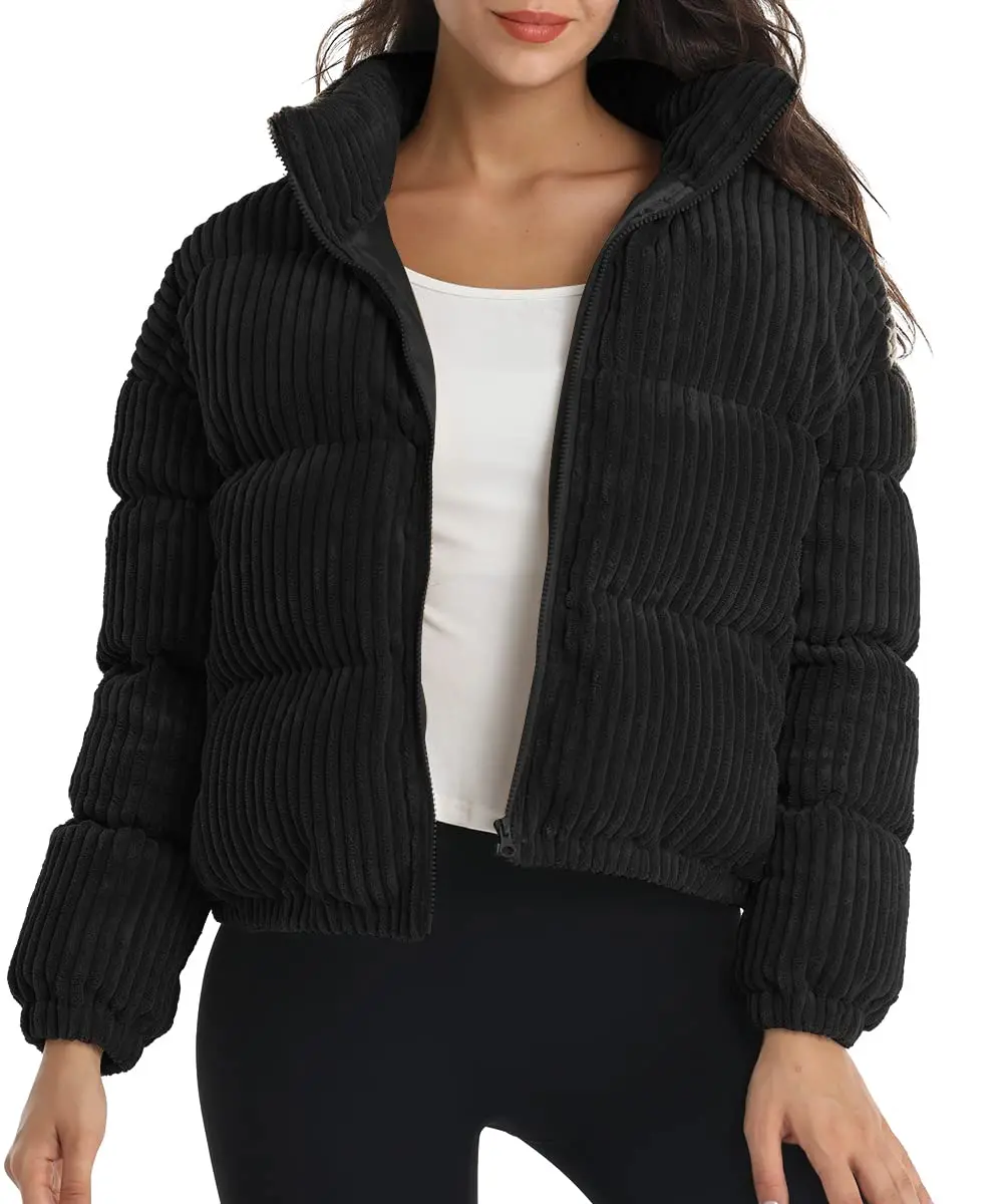 Custom short crop corduroy puffer jacket women 2023 winter duck down warm top coats oversize outwear
