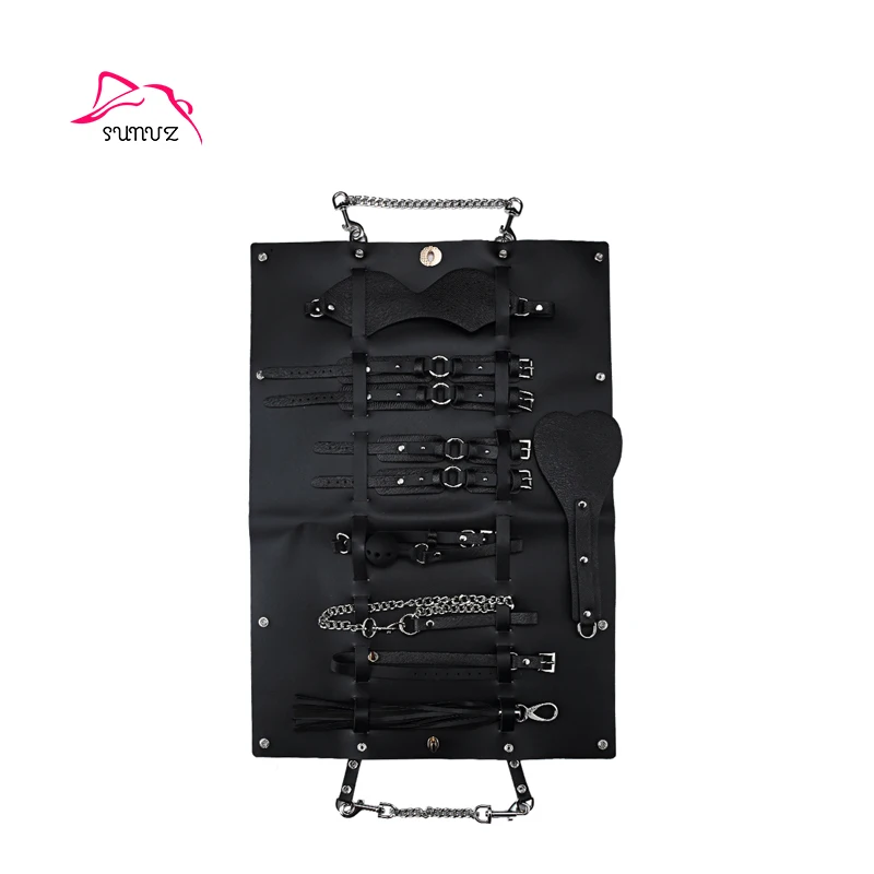 
8 Pieces Luxury Leather Cosplay Costume Sex Toys Handcuffs BDSM Bondage Set for Couples 