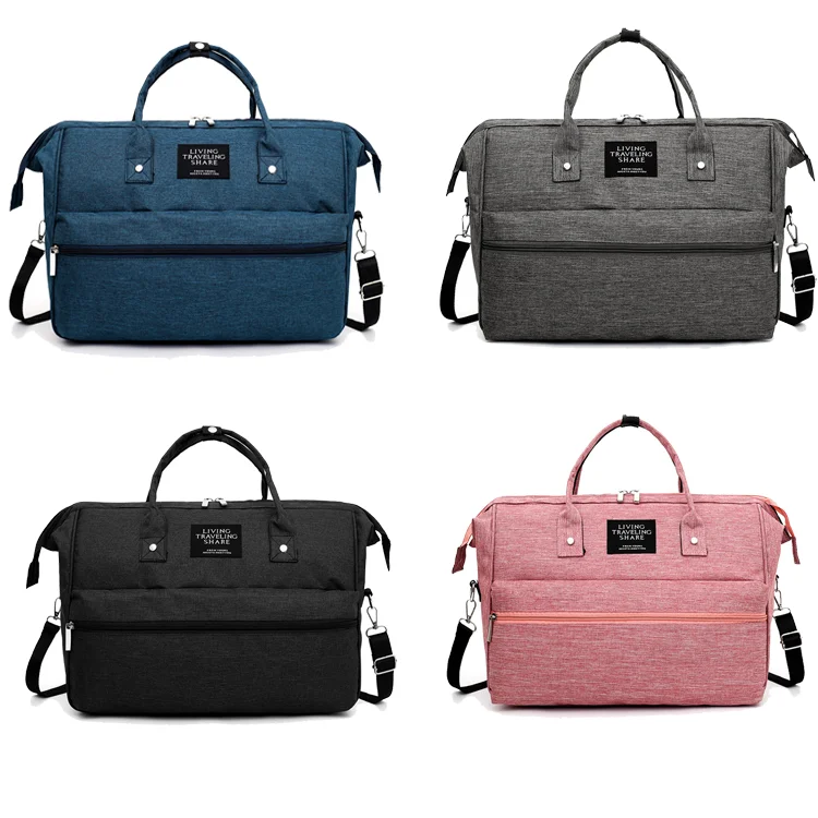 
Good quality large capacity mom travel shoulder diaper bag tote with luggage strap 
