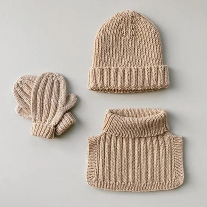 Organic Cotton  Beanie Mittens Scarf Set Toddler Winter Hat and Gloves Neck Warmer Set