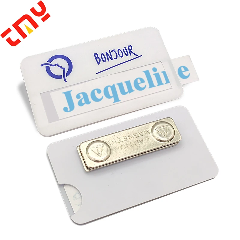 Wholesale Custom Design Logo White Reusable Magnetic Plastic Name Tag Badge
