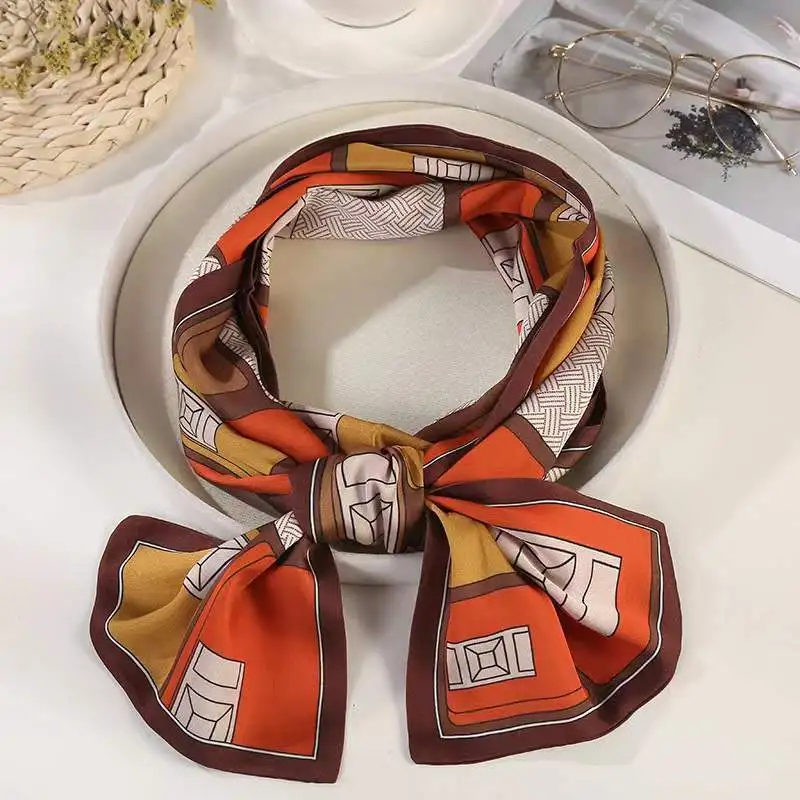 Hot Selling Fashion Women Long Scarf Ribbon Versatile Colorful Printed Floral Ties Scarves Girls Hairbands