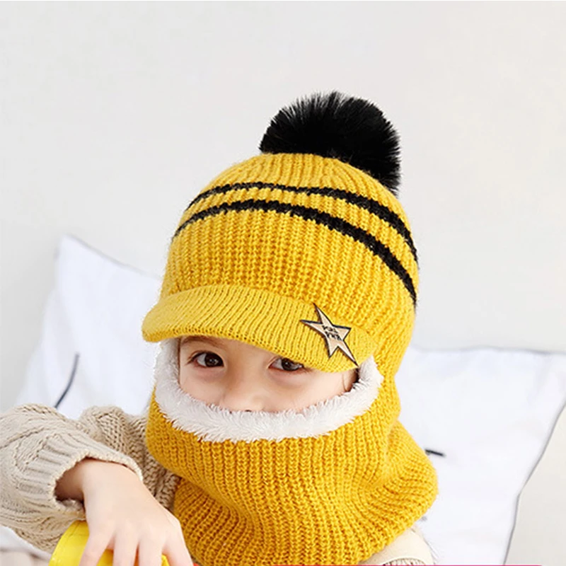 HT-1389 Factory Custom Wholesale Cute Warm 2022 Winter Hat Scarf Kids Knitted Baby Hats & Caps