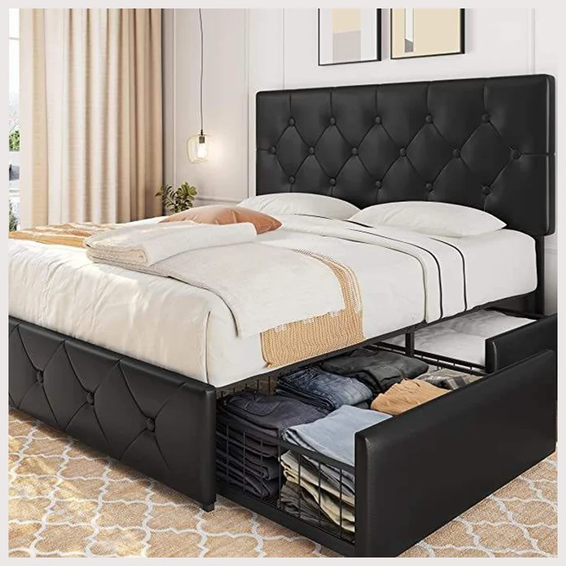 Kainice customized double bed base canada bedroom furniture set soft drawer bed queen size loft leather bed with storage