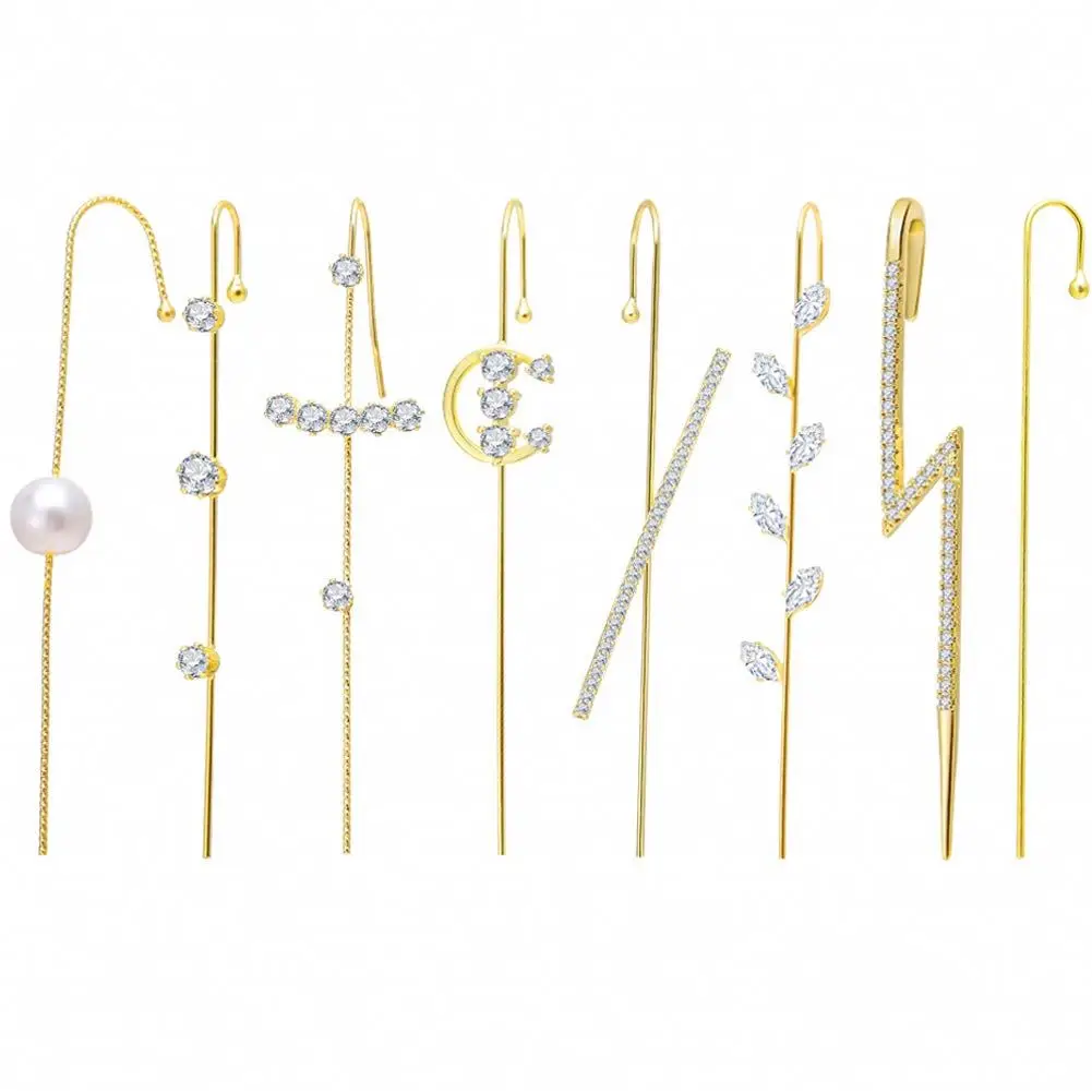 Gold Ear Cuff Self Piercing Earrings Set Ear Wrap Crawler Hook Earrings for Women