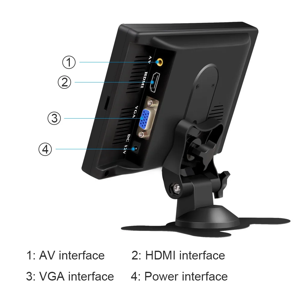 7 Inch LCD Monitor Headrest Portable HD VGA LCD Car Screen for Pc/mac Mini/tv/camera/gaming IPS 1024X600 Support AV Video CN;GUA