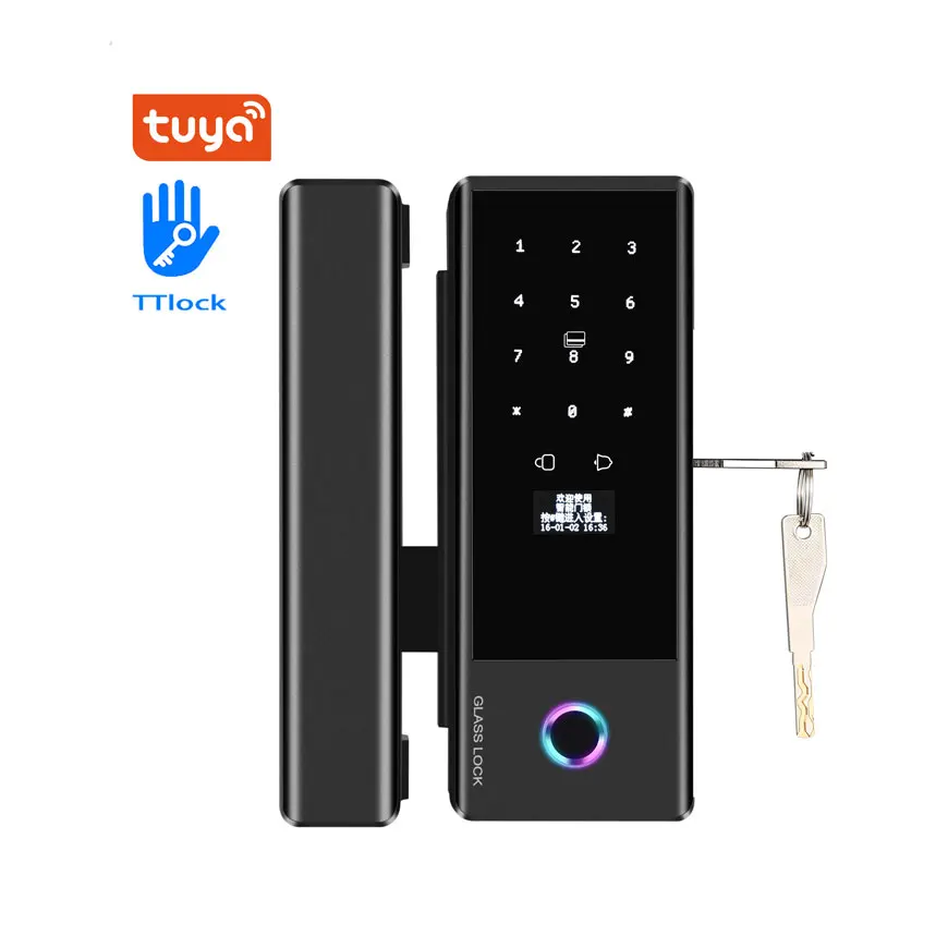Fingerprint Password Smart Glass Door Lock With App Tuya or TTlock Serrure de porte en verre