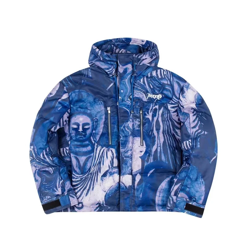 DiZNEW Custom fully printed Bubble Jacket Winter Hooded Down Jacket Oversized printed puffer jacket