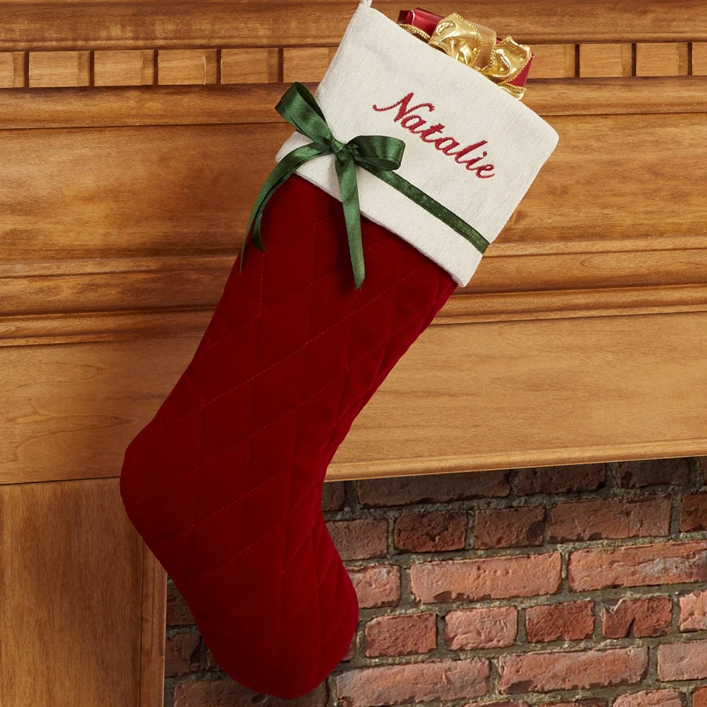 Wholesale Custom Kids Candy Storage Embroidery Santa Velvet Luxury Christmas Stocking