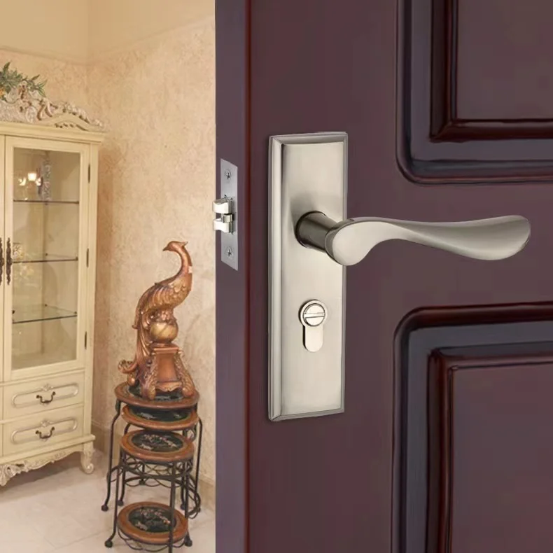 Door lock set with cylinder keys and handle stainless steel panel door locks for wooden doors