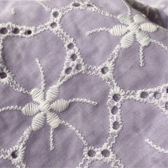Colorful Cotton Embroidered Fabric White Flowers Wholesale Dress Fabric