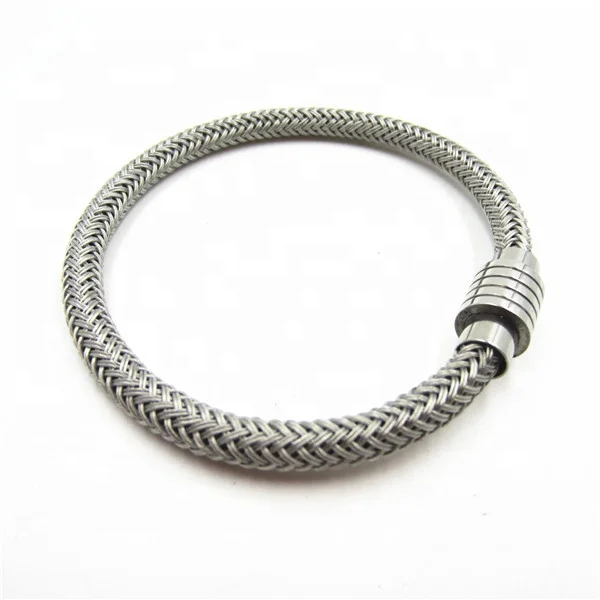 Sini Jewelry High Quality Leather and Stainless Steel Wire Braided wrap bangle Bracelet with magnetic clasp