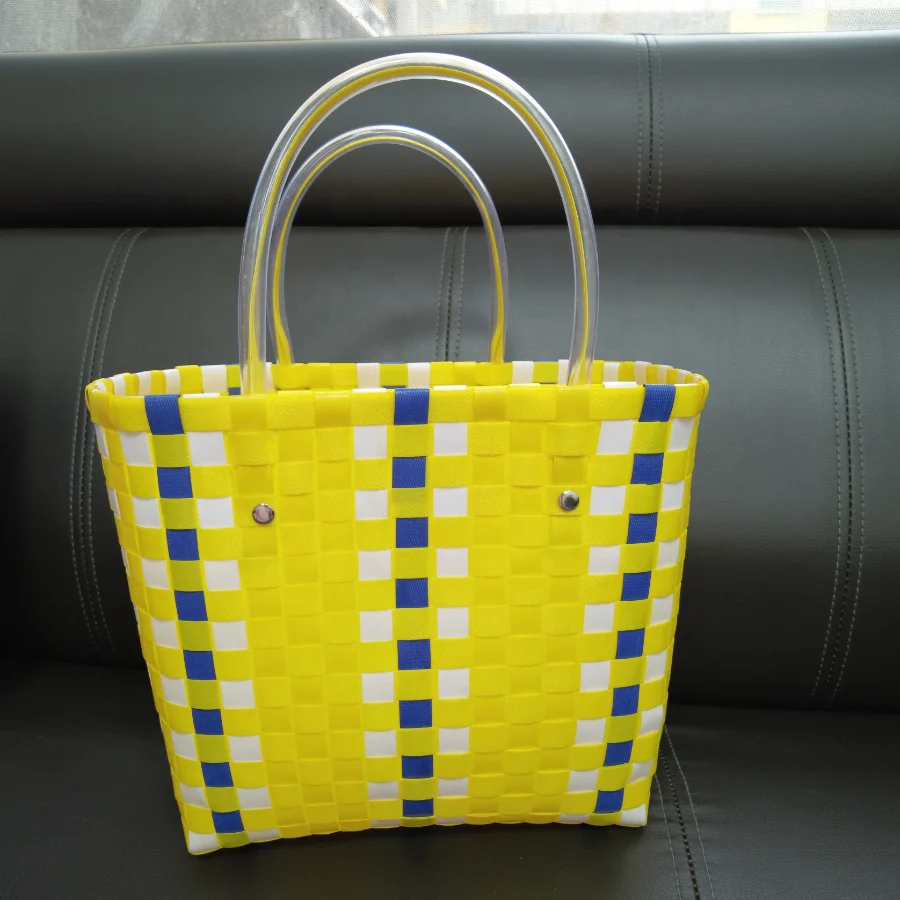 Stripe Colorful Waterproof Summer Beach Plastic Handbag  Woven Basket Fashion Beach Bag
