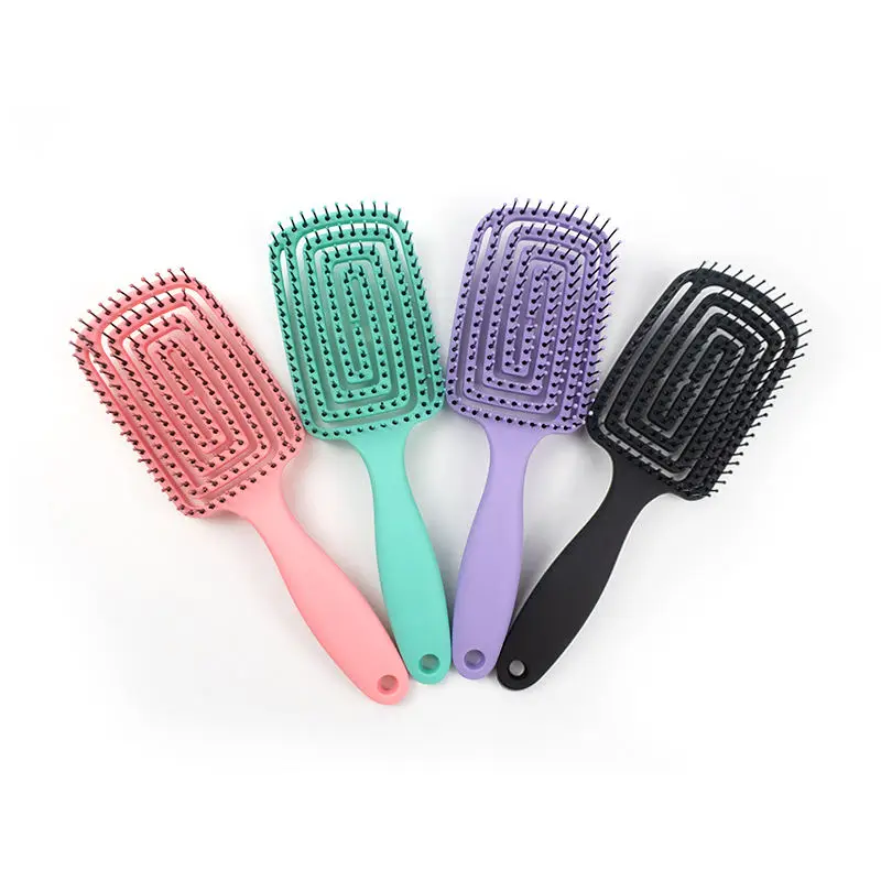 Curved Vented Detangling Hair Brush Cushion Hairbrush Vent Brushes With 6 RowBoar nylon Bristles for Women Styling Curly