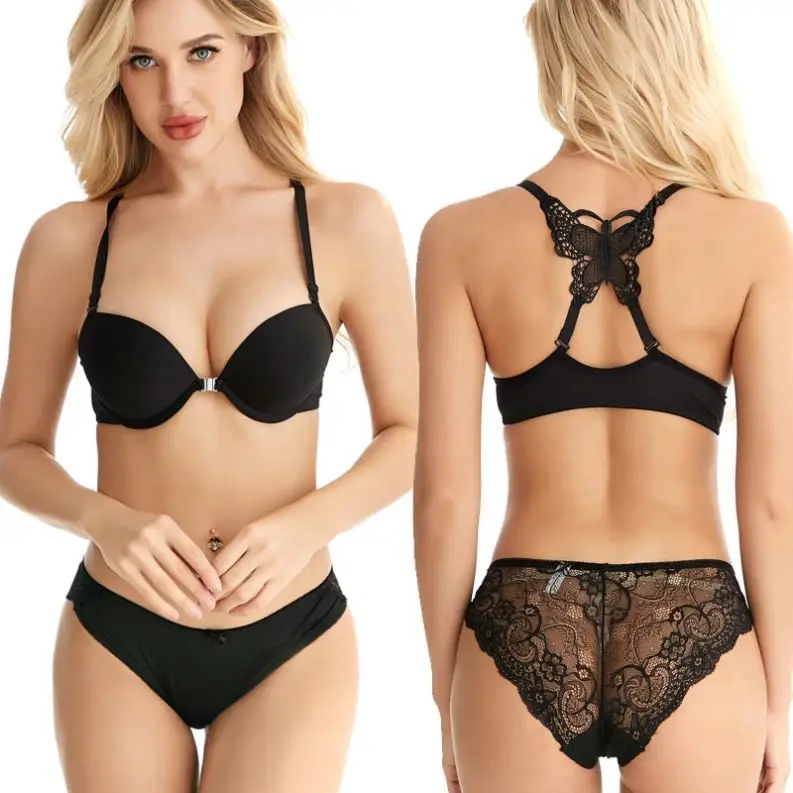 US2234 Wholesale Fancy Ladies Girls Seamless with Butterfly Lace Back Bra Brief Sets