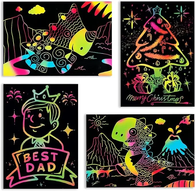 Creative Scratch Painting Art Paper Diy Custom Magic Color Rainbow Scratch Book For Kids