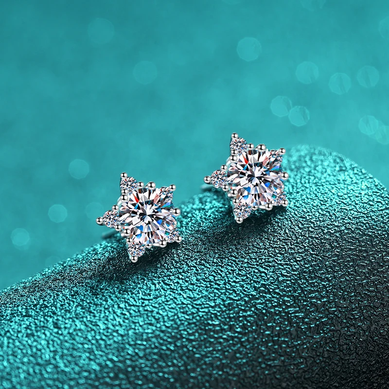 Fine Jewelry Start 0.5Ct&1Ct Round Cut White Gold  Diamond Stud Earrings 6A Cz Zirconia Ubic S925 Sterling Silver Earrings
