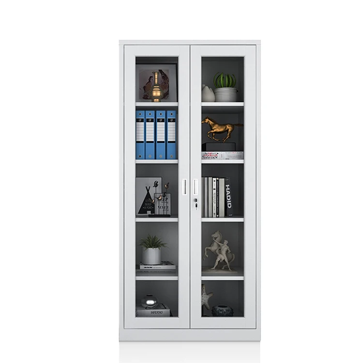 2 swing door 5 layer metal storage locker steel display glass filing cabinet