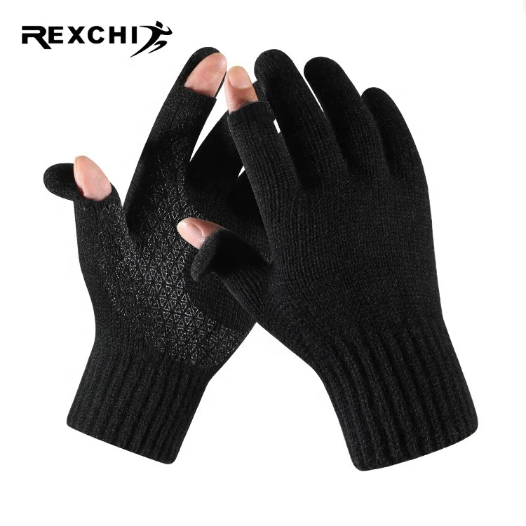 Мужские вязаные теплые перчатки REXCHI DZ97, зимние очень толстые Нескользящие вязаные перчатки для сенсорных экранов