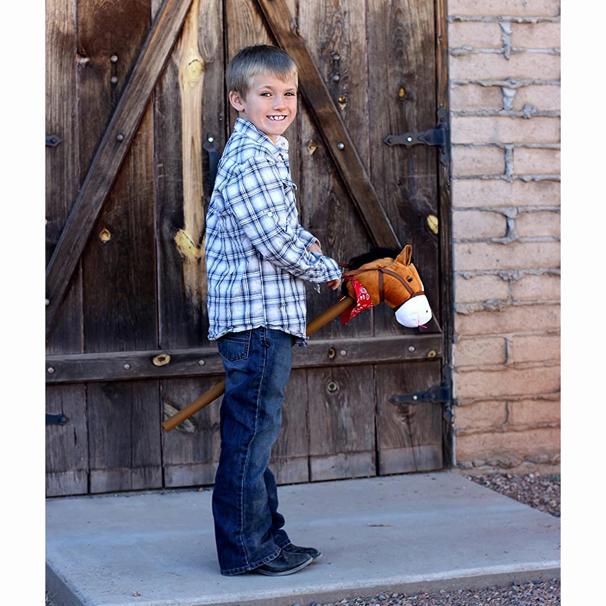 Plush Unicorn stick horse wood wheel real pony neigh and galloping sound plush toy white 27 inches