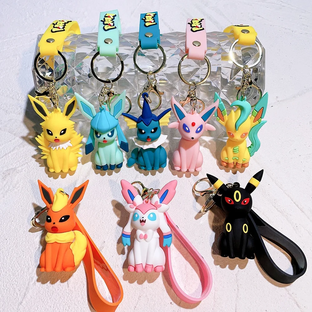 New Designs Pokemoned Rubber Cute Toy Keychain Sylveon Eevee Series PVC 3D Key Chain Ring