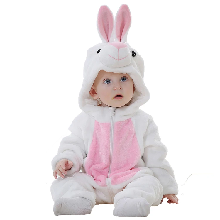 MICHLEY OEM Infant White Cute Rabbit Jumpsuits Flannel Girls Halloween Romper Baby Clothes