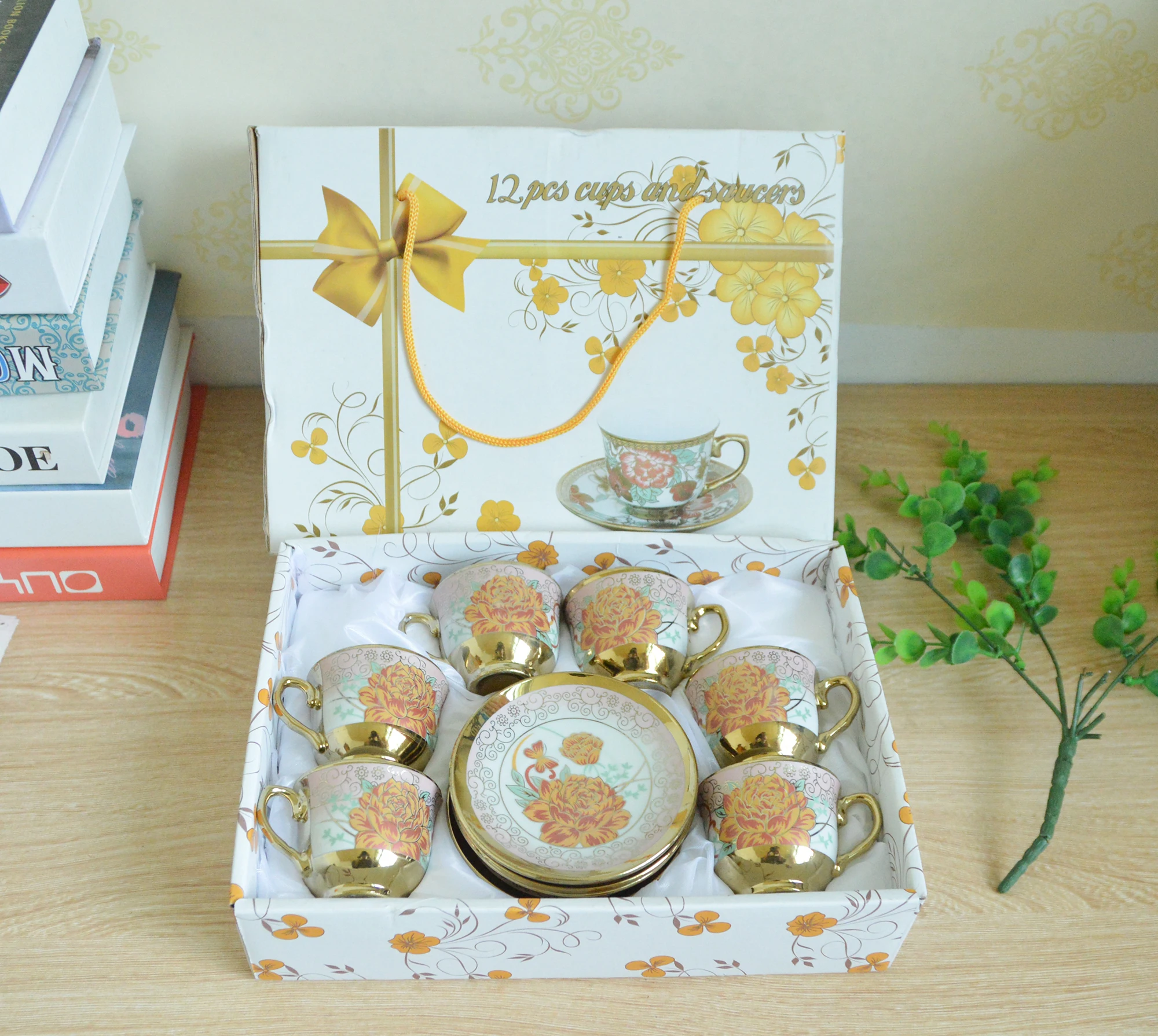 
Gold Rim Porcelain Afternoon Tea Party gold-plated tea set gifts Coffee Ceramic Cups Saucer Set Coffee & Tea Sets 