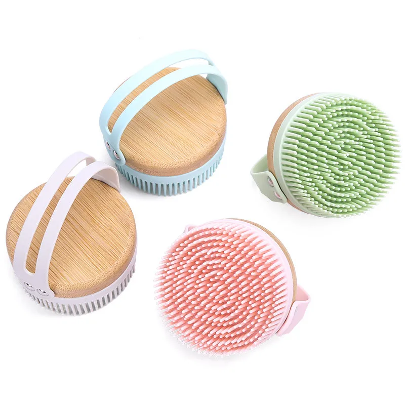 2022 New Exfoliating Bath Products Wooden Handle Soft Silicone Show Brush Bath and Body Massaging Scrub Brush