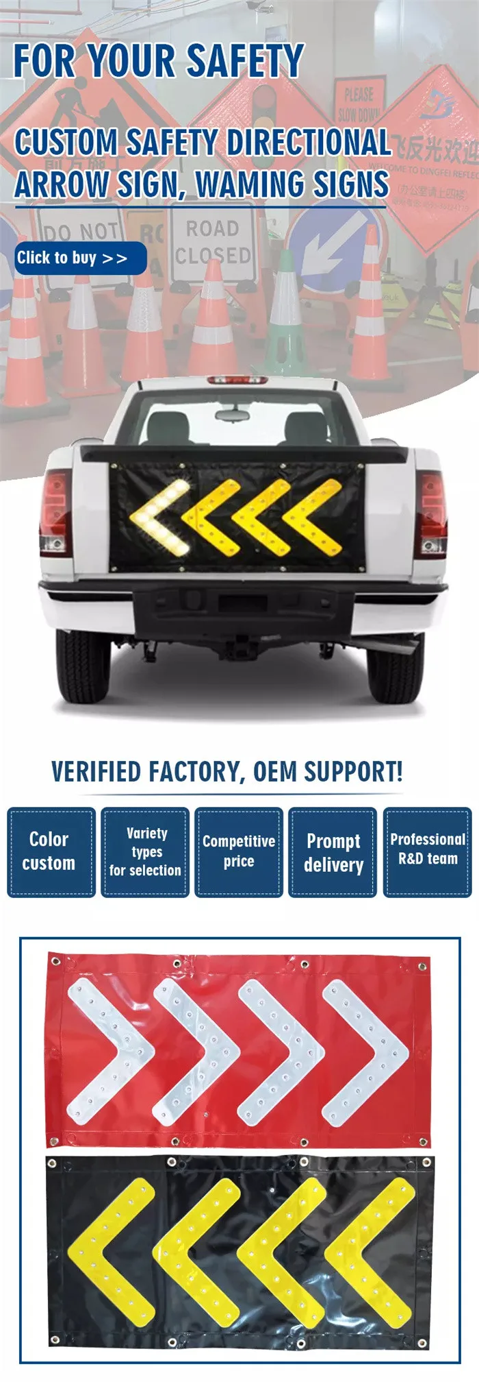 Heavy duty Flashing Light reflective PVC safety banner  Arrow Direction LED Traffic Sign reflective PVC safety banner