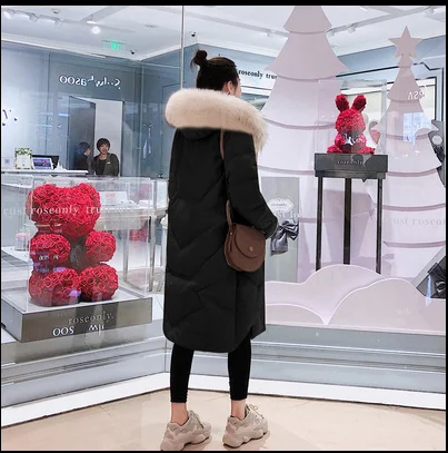 White duck down jacket female 2021 new winter Korean version of the knee large fur collar long thick small jacket