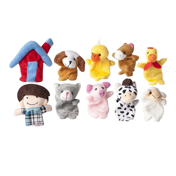 10 Cartoon Families Sets Farm Animals Finger Puppets Plush Toys Parent-child Game Tools