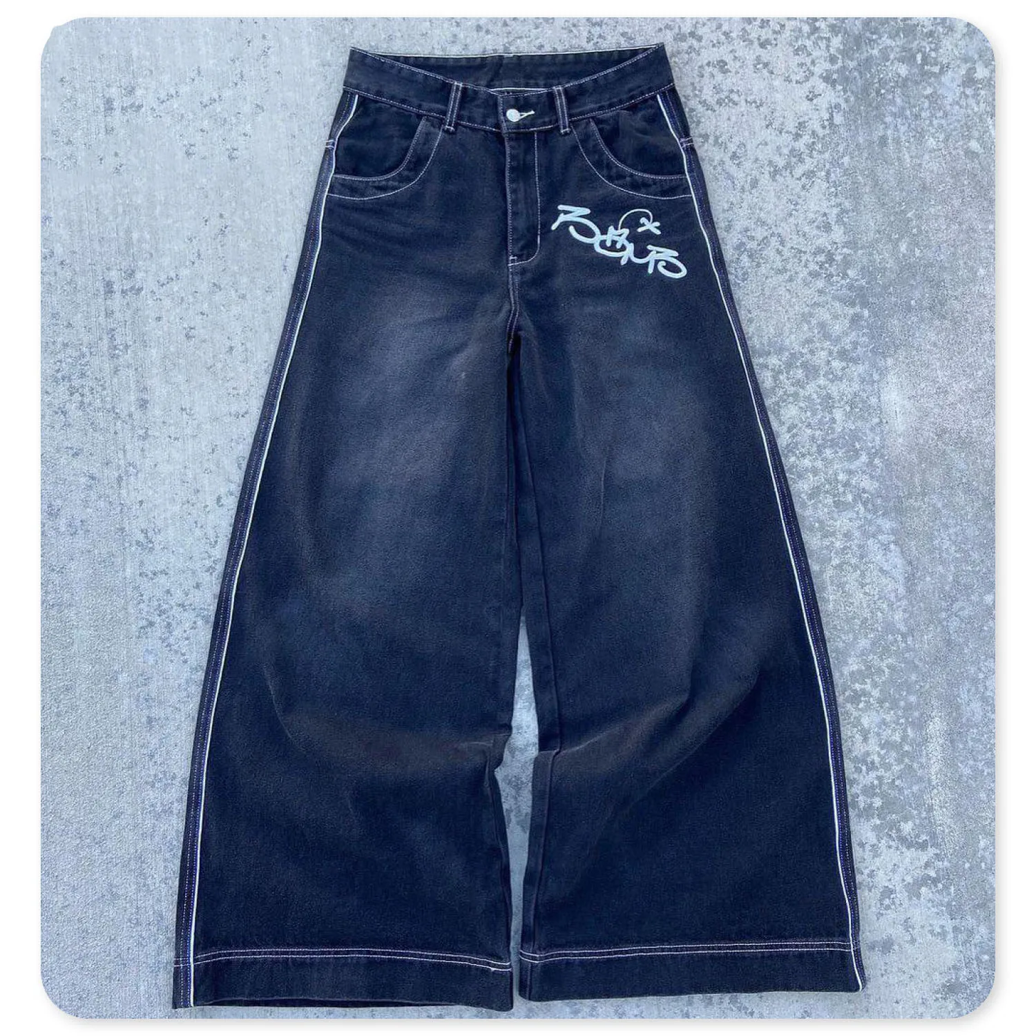 Custom Streetwear Logo Loose Wide Leg Denim Pant Twill Fabric Embroidered Y2k Baggy Pants