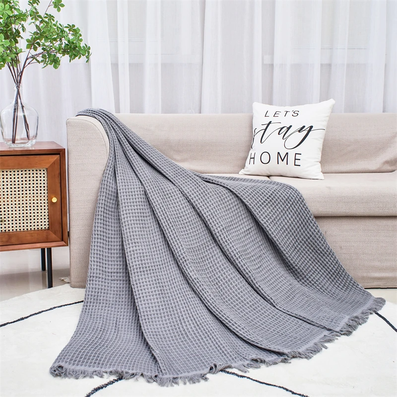 factory Wholesale bed Throw Blanket 100% cotton Waffle blankets Cotton knit Weight Blanket