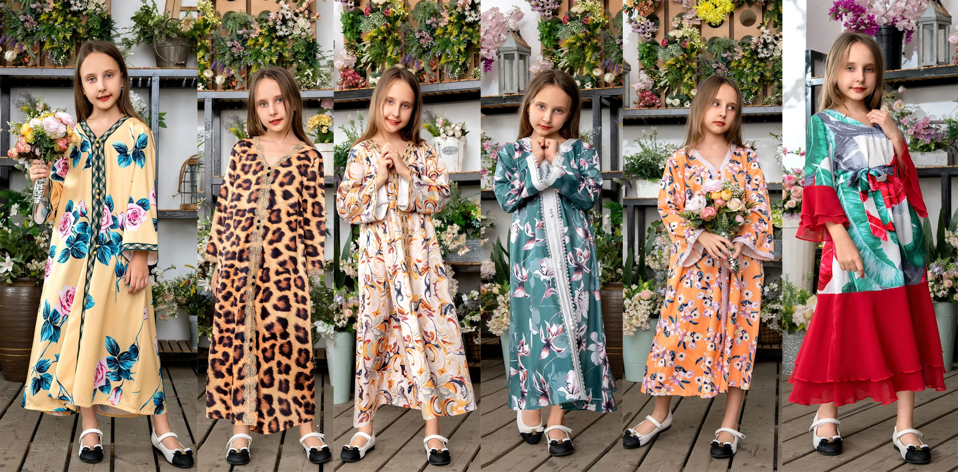 Dubai cute Printed abaya kaftan parent-child attire/dress/outfit for Islamic ethnic mother & daughter/girls clothing
