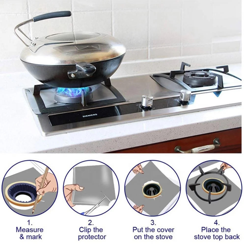 Hot Selling 4 Pcs Set Reusable Foil Cover Gas Stove Protector Non-Stick Stovetop Burner Sheeting Mat Pad Clean Liner