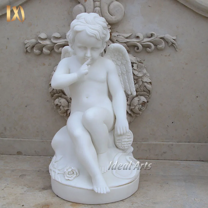 Factory Direct Hand Carving Natural Marble Cupid Beautiful Nude Little Angel Figure Statue