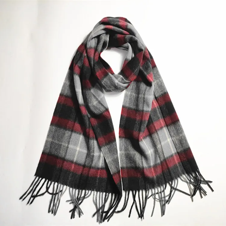 Scotish tartan plaid grey winter scarves men merino wool scarf