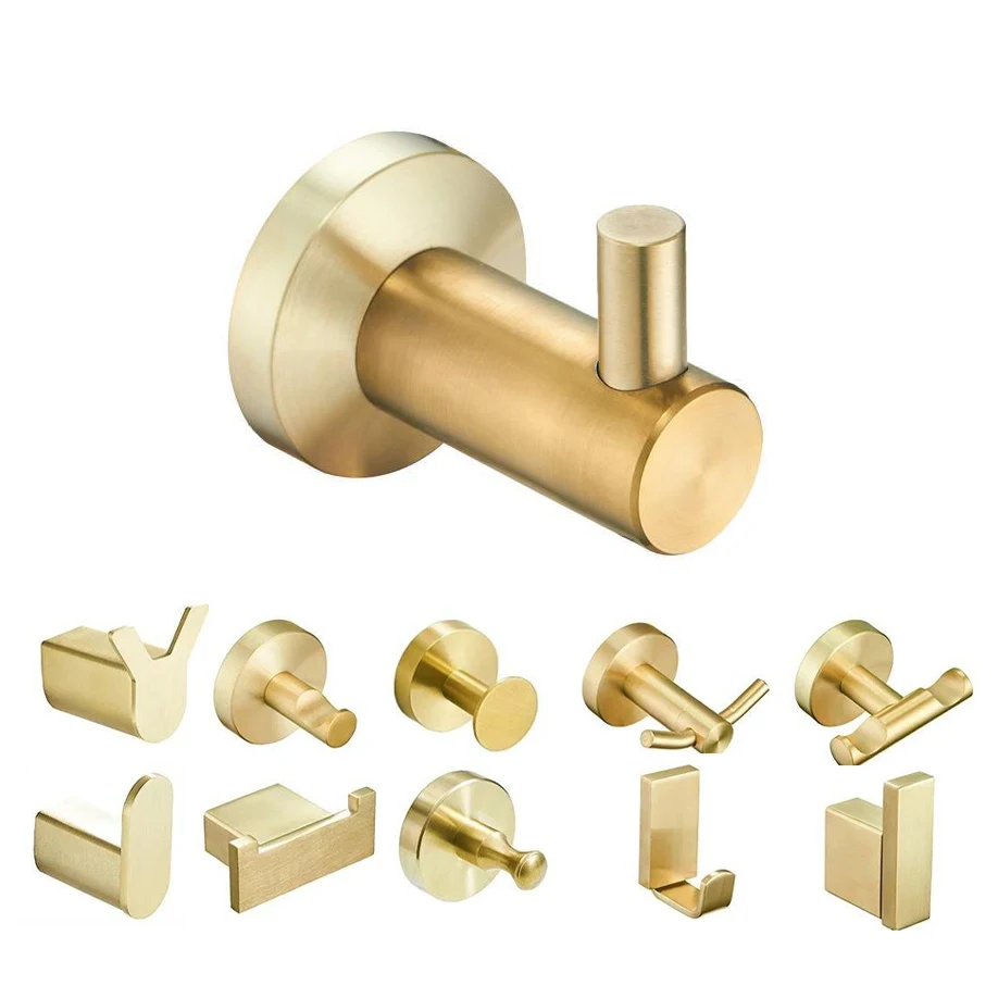 Bath Towel Hooks Brushed Gold  Stainless Steel Robe Coat Clothes Hook Heavy Duty Wall Hook for Bathroom Kitchen