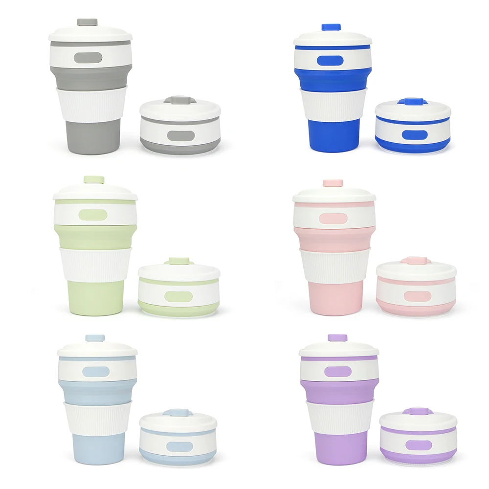 Silicone Folding Cup Outdoor Sports Travel  Coffee Cup Silicone With Lid Foldable Coffee Mug