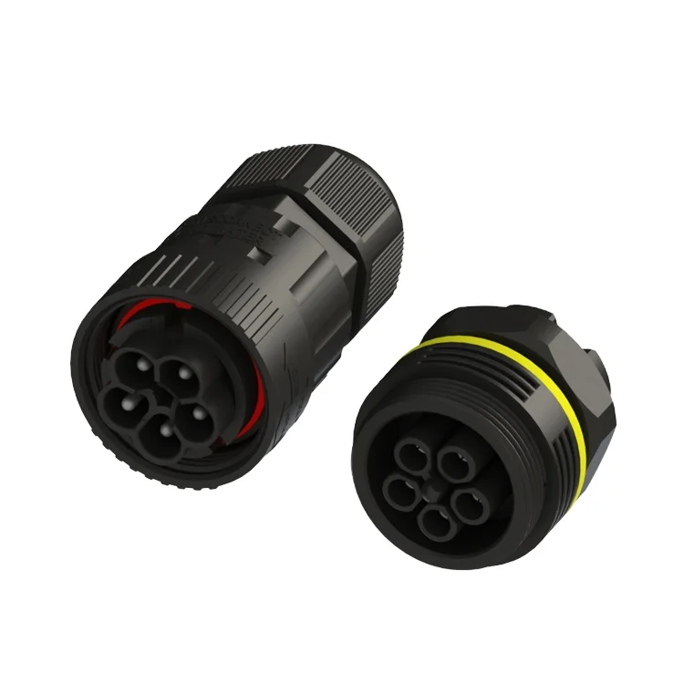 5 pin Outdoor Light Waterproof Auto Lock panel mount connector for Solar Energy