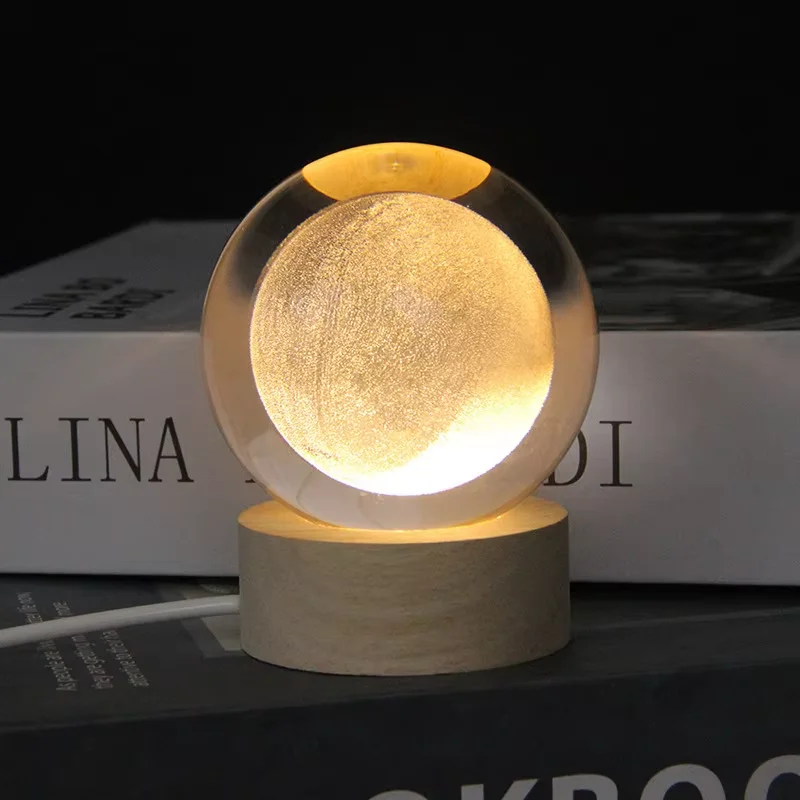 3d Crystal Ball Night Light Globe Stand Creative Decorative Ball Lamp Glowing Crystal With Wood For gifts