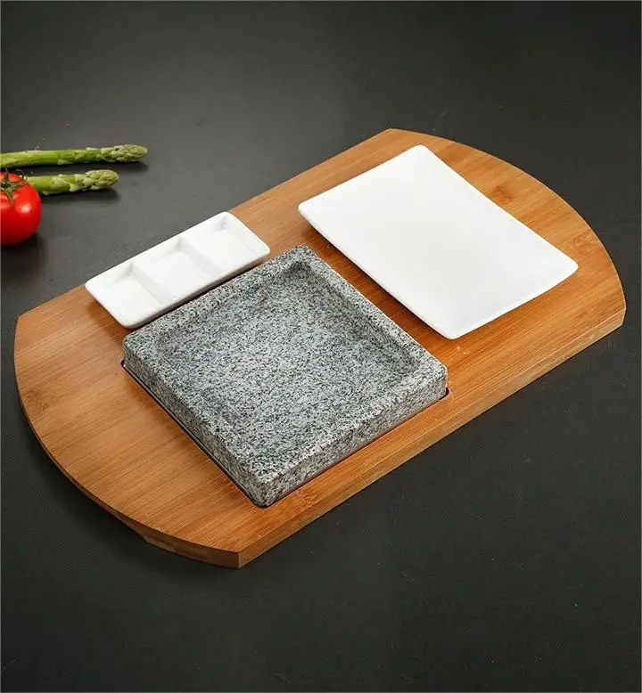 Popular kitchen steak stone hot cooking sets bbq grill lava basalt rock indoor bbq