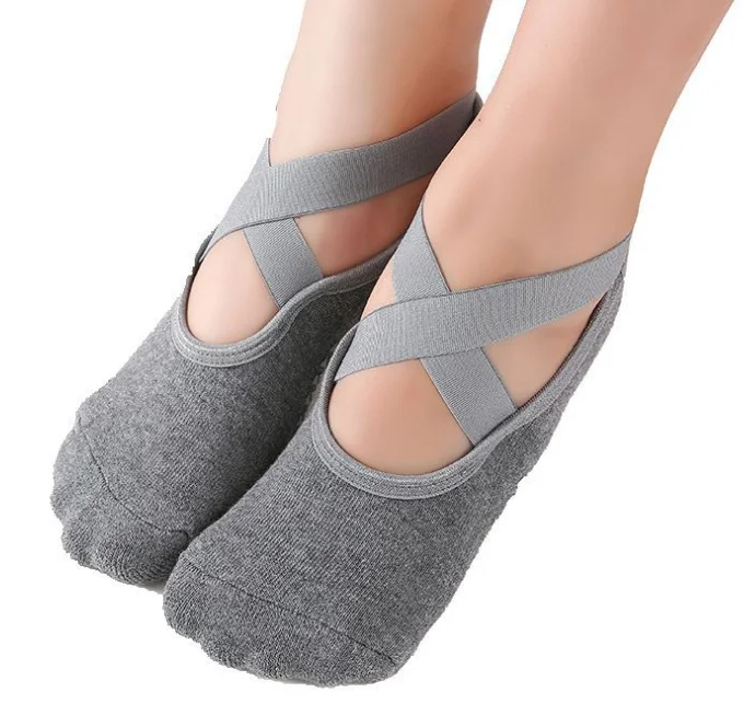 
Yoga new ballet style cross wrap side open back professional non-slip sports boat five finger socks 