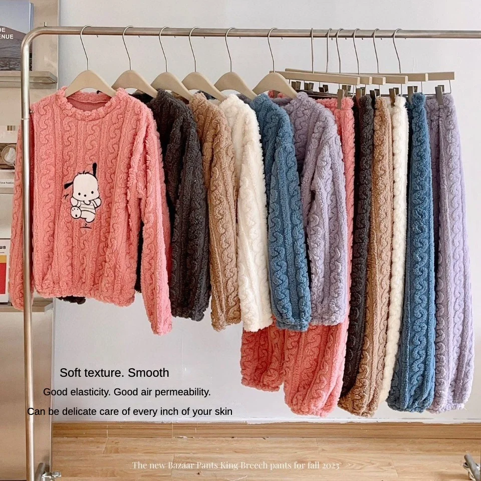 Hot Sale Coral Fleece Women pajamas puppy dog jacquard cartoon design knit sweater autumn winter homewear Sleepwear Thick