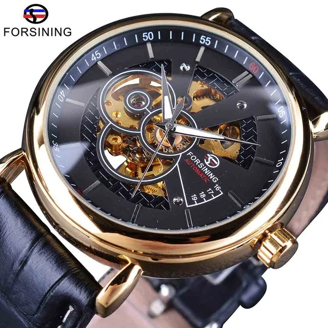 Forsining Men Transparent Case Self Winding Skeleton Luxury Design Mens Watch Top New Luxury Automatic Gift Clock Watches