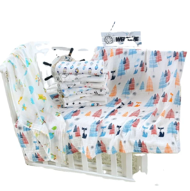 
 many designs 110 120 cm china stock infant wrap gauze printed receiving 2 layers custom muslin baby swaddle blankets 100% cotton  